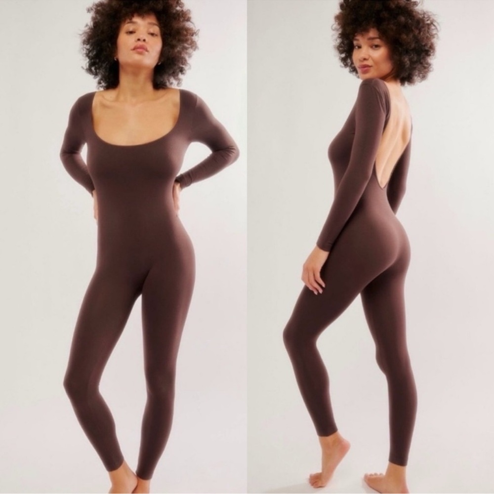 Intimately Free People Standout Catsuit Long Sleeve Brown Seamless Lounge-XS/S